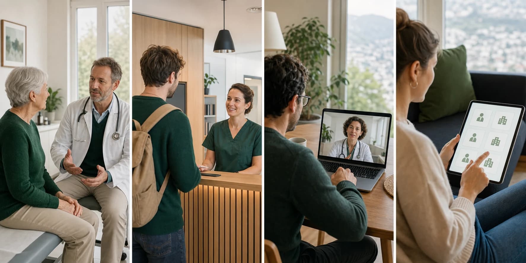 Family doctor, HMO, telemedicine and standard insurance models in everyday life